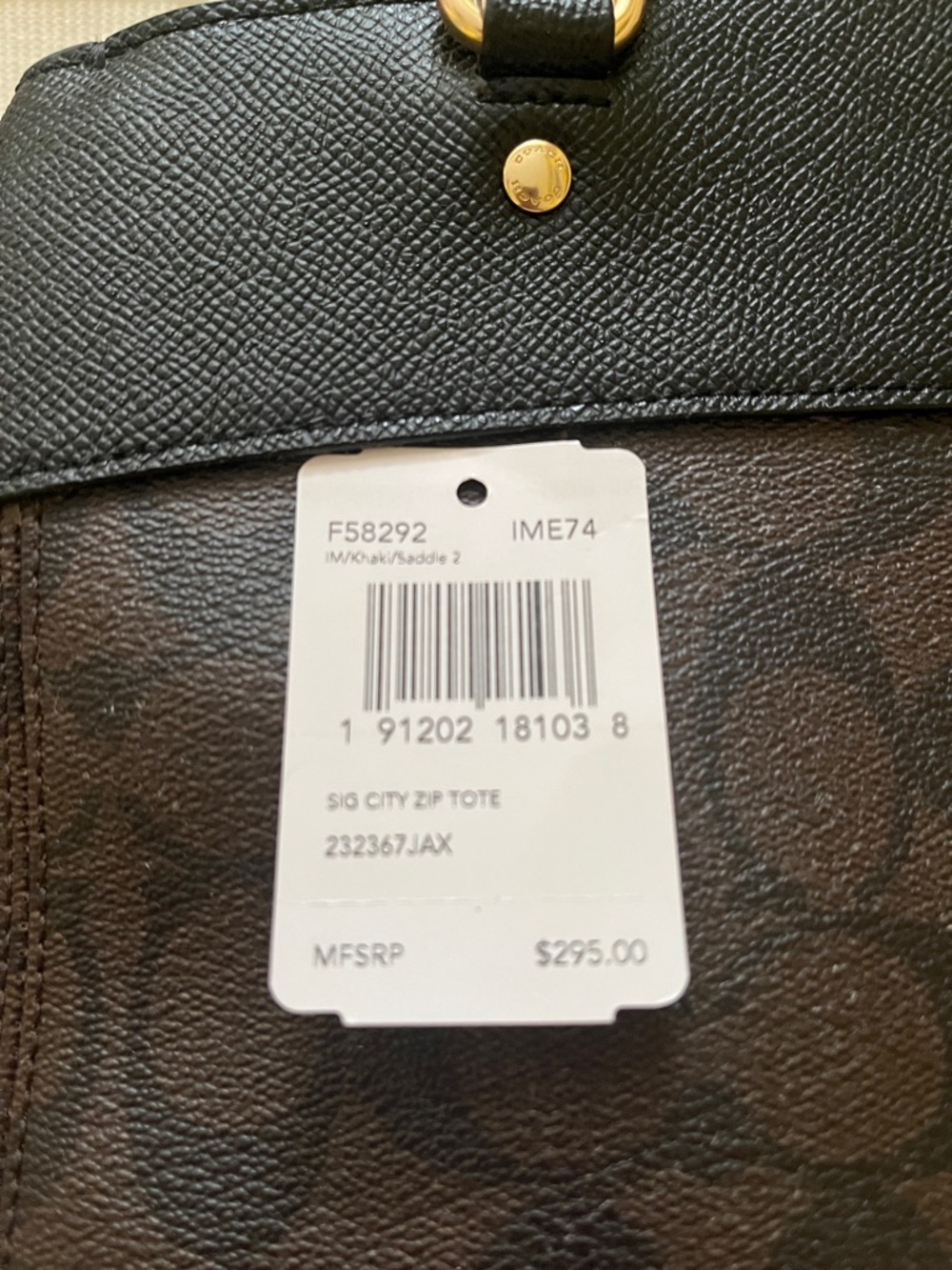 Coach Brown Signature Satchel with Black Leather Trim - Picture 2 of 5